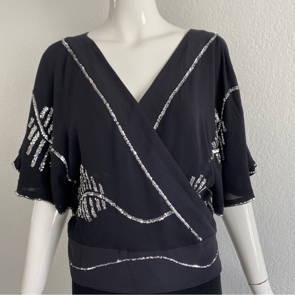 temperley london black embellished silk wrap blouse